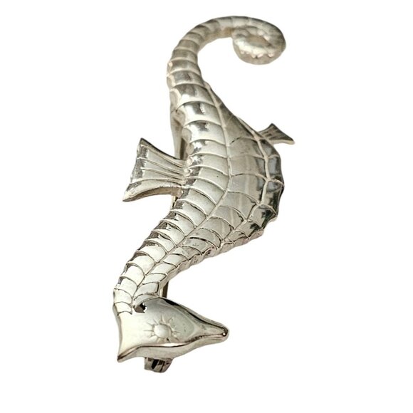 Sterling Silver Seahorse Brooch Pin Signed By Maker L502 - Picture 4 of 11